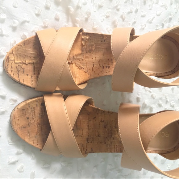 NEW BCBGeneration Nude Tan Strappy Wedge Sandals - Picture 6 of 8
